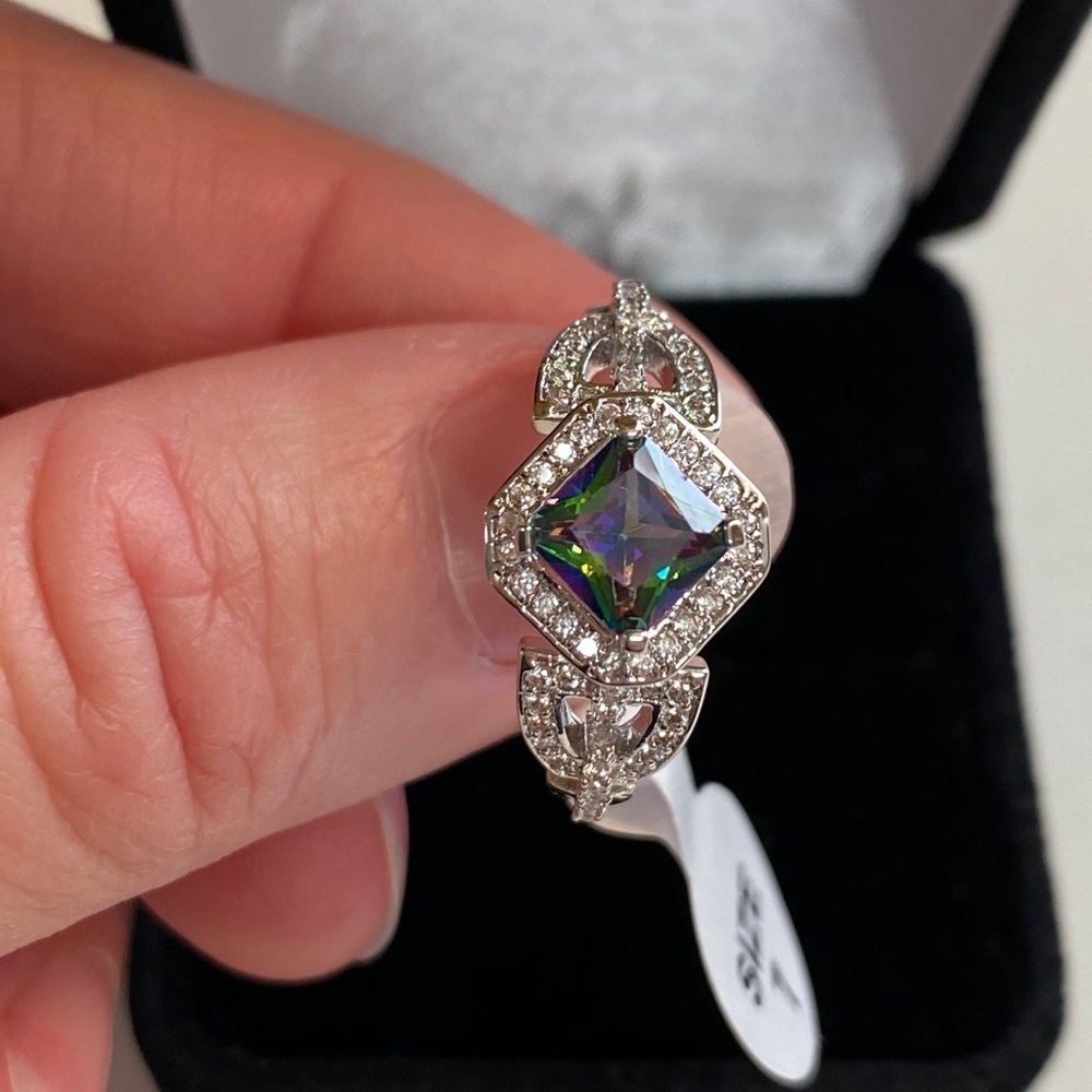 925 Sterling Silver Mystic Rainbow Diamond Ring - Picture 5 of 13